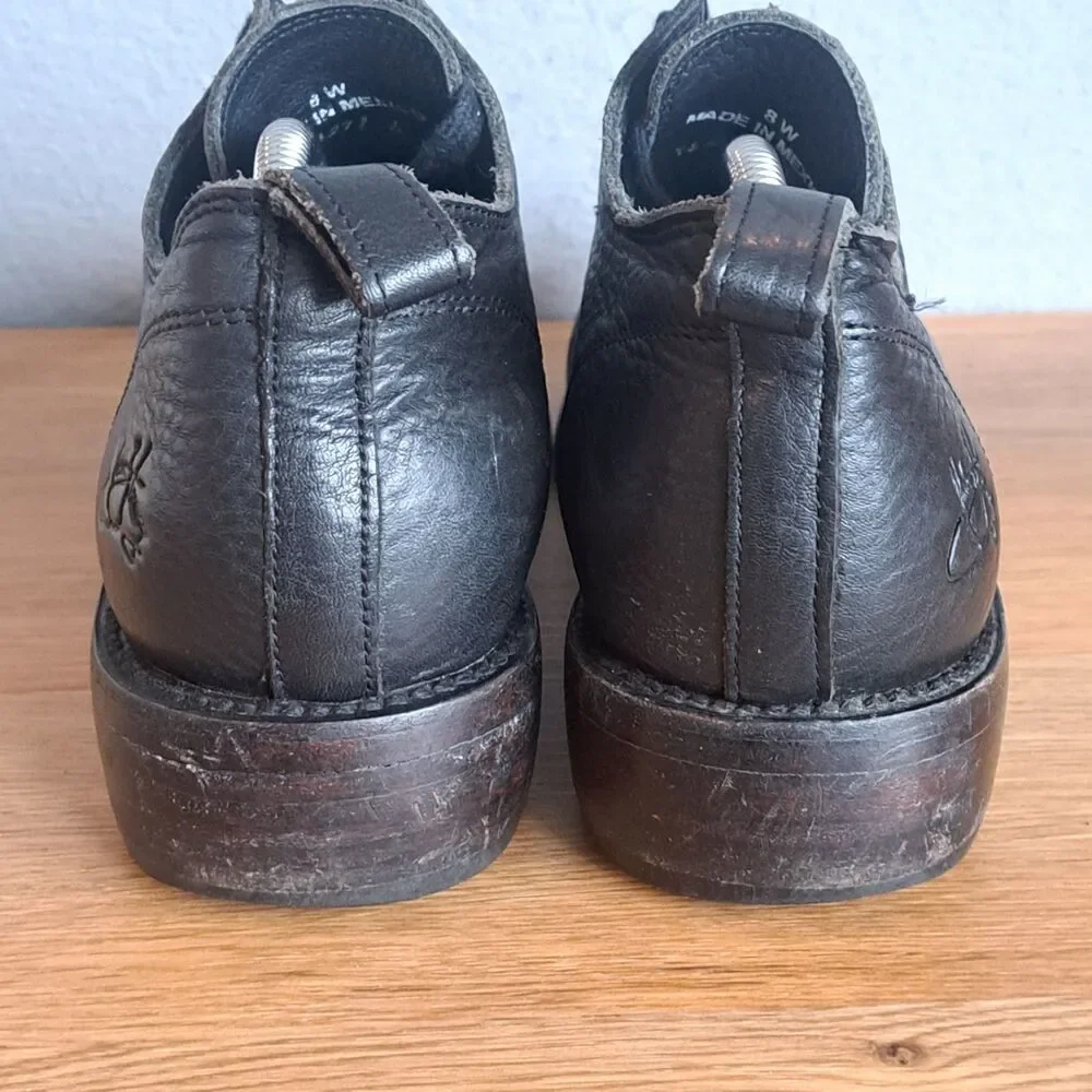 Fluevog Simple Living Winch Women’s 8 Black Leather Wholecut Lace-Up Shoes